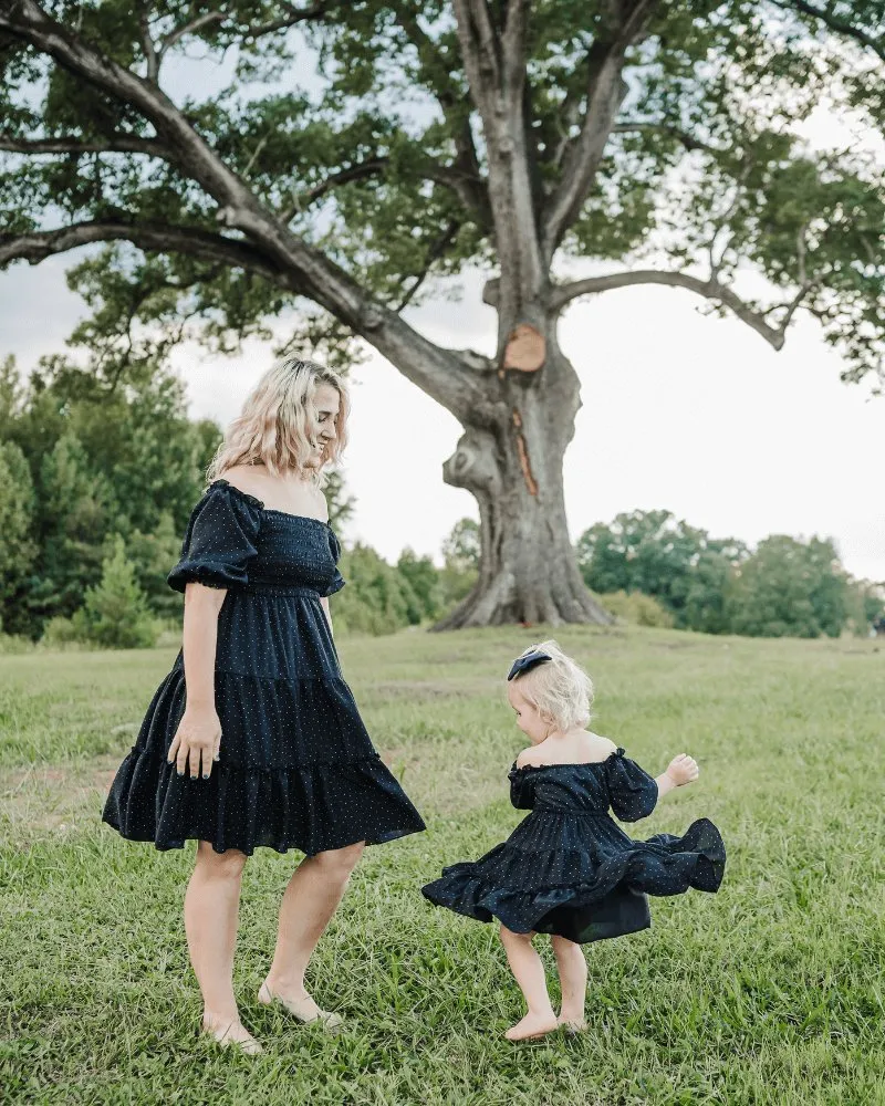 Katherine Dress - Black with White Dots