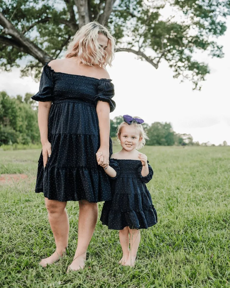 Katherine Dress - Black with White Dots