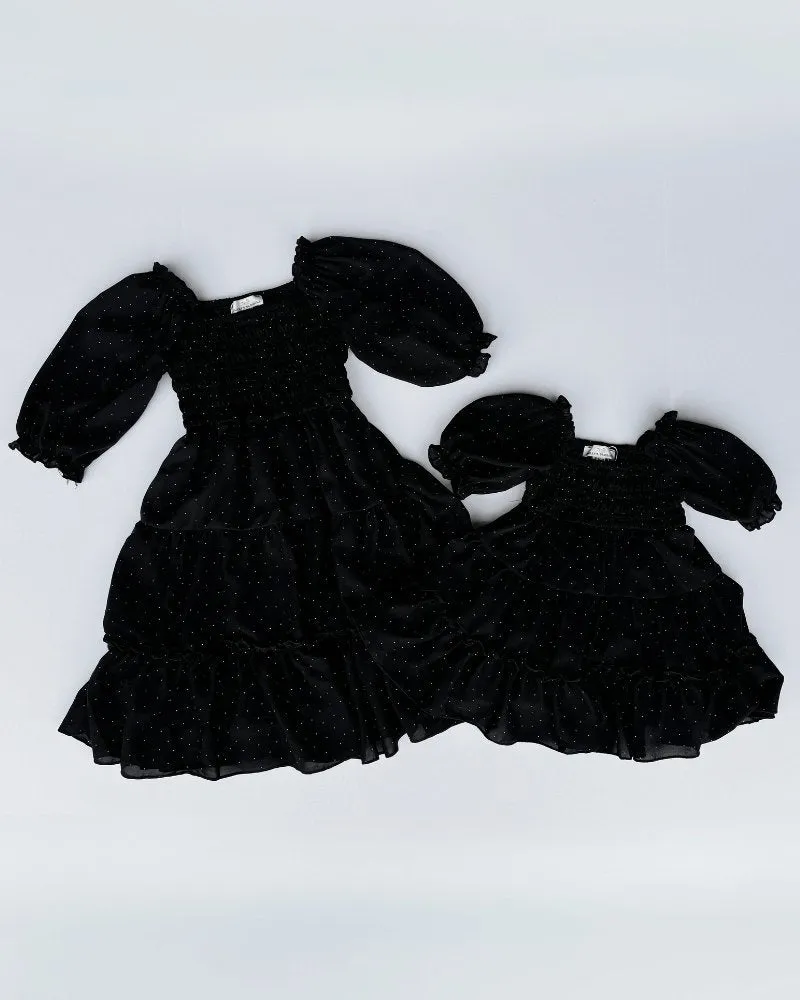 Katherine Dress - Black with White Dots