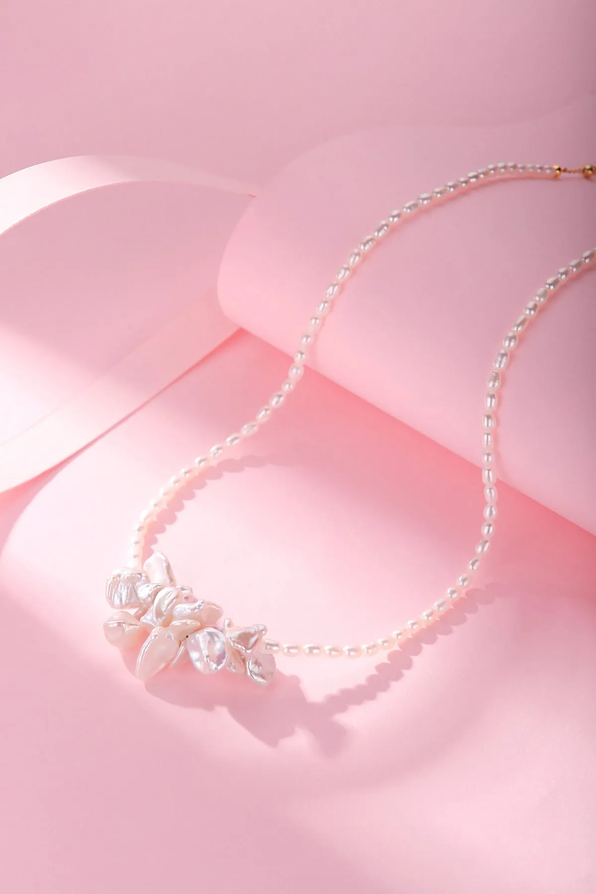 Keshi Freshwater Pearl Butterfly Pendant Collar Necklace