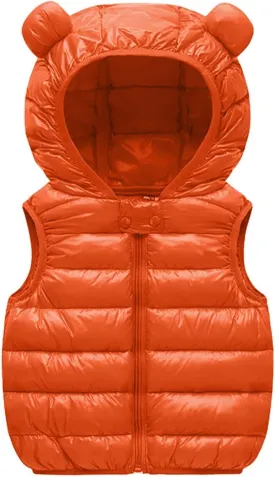 Kids Boys Girls Winter Warm Down Padded Vest Hooded Zipper Sleeveless Jacket aistcoat Outwear (Orange, 3-6 Months)