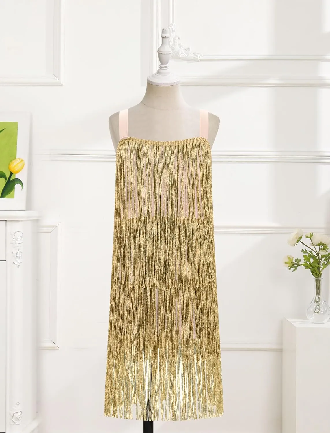 Kids Girls Sequin Fringe Dress Sparkling Tassel Sleeveless Dress Gatsby Flapper Dance Wear Party Latin Dance Dress