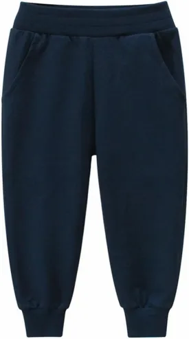 Kids Jogger Pull on Sweatpants Solid Elastic Waist Cotton Boys Girls Sport Running Long Pants with Toddler Sweat Suit