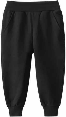 Kids Jogger Pull on Sweatpants Solid Elastic Waist Cotton Boys Girls Sport Running Long Pants with Toddler Sweat Suit