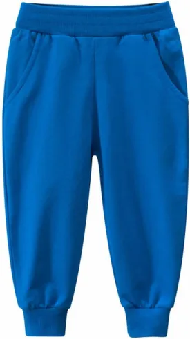 Kids Jogger Pull on Sweatpants Solid Elastic Waist Cotton Boys Girls Sport Running Long Pants with Toddler Sweat Suit