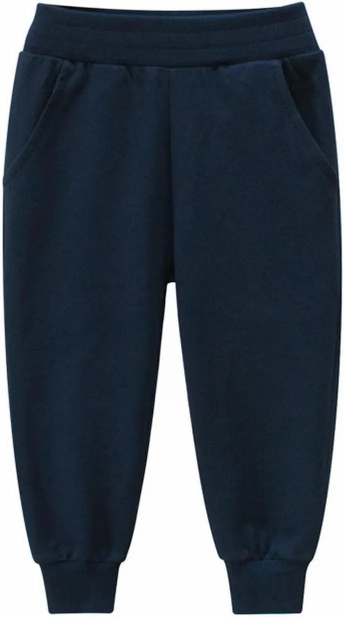 Kids Jogger Pull on Sweatpants Solid Elastic Waist Cotton Boys Girls Sport Running Long Pants with Toddler Sweat Suit