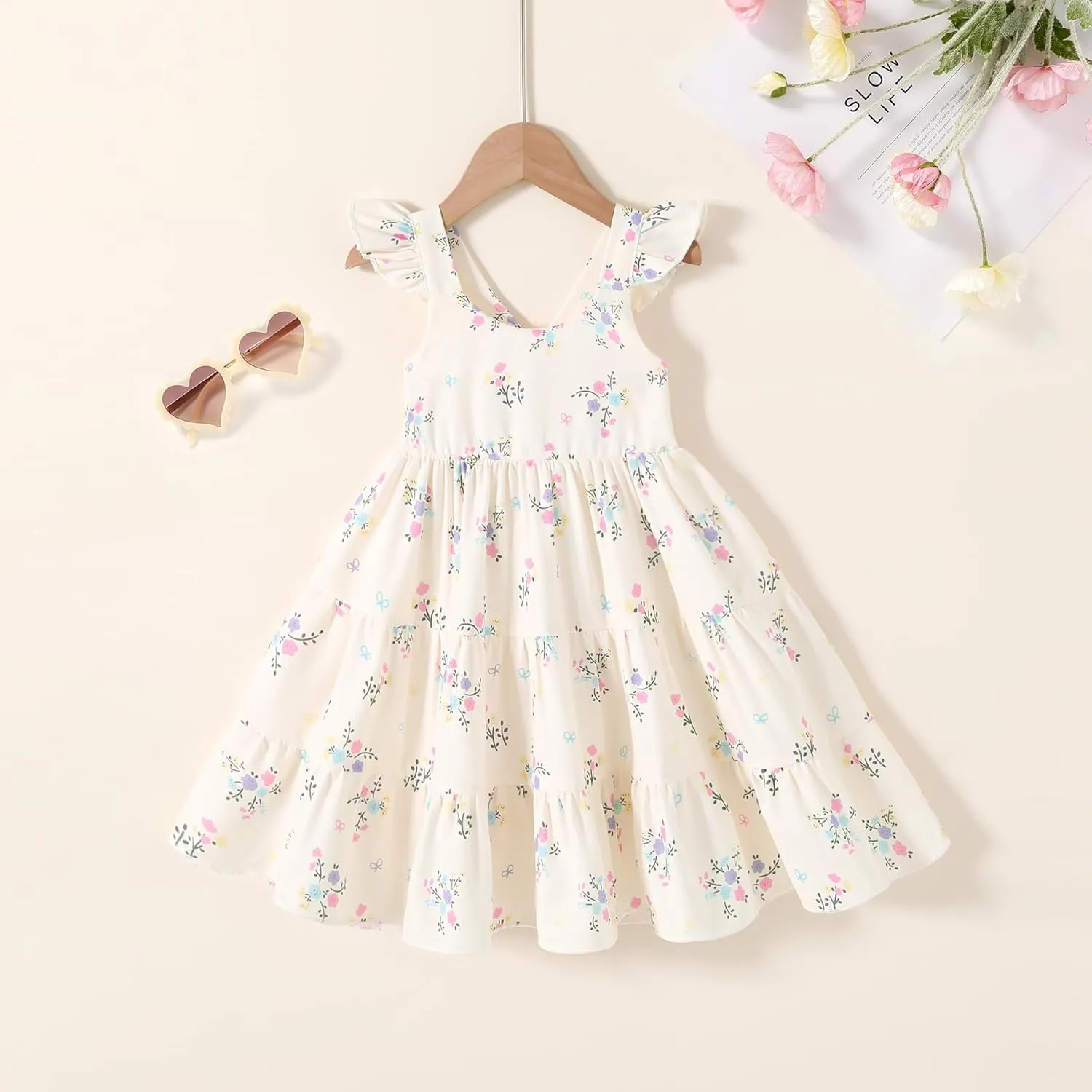 Kids Toddler Baby Girls Rainbow Dress Princess Sleeveless Beach Butterfly Sundress