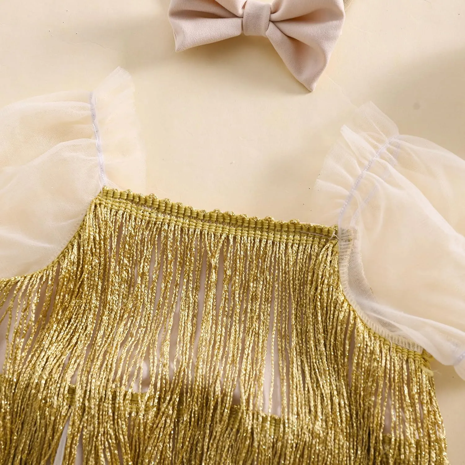 KMBANGI Toddler Baby Girl Sequin Fringe Romper Dress Puff Short Sleeve Sparkly Romper Birthday Princess Outfit Summer Clothes