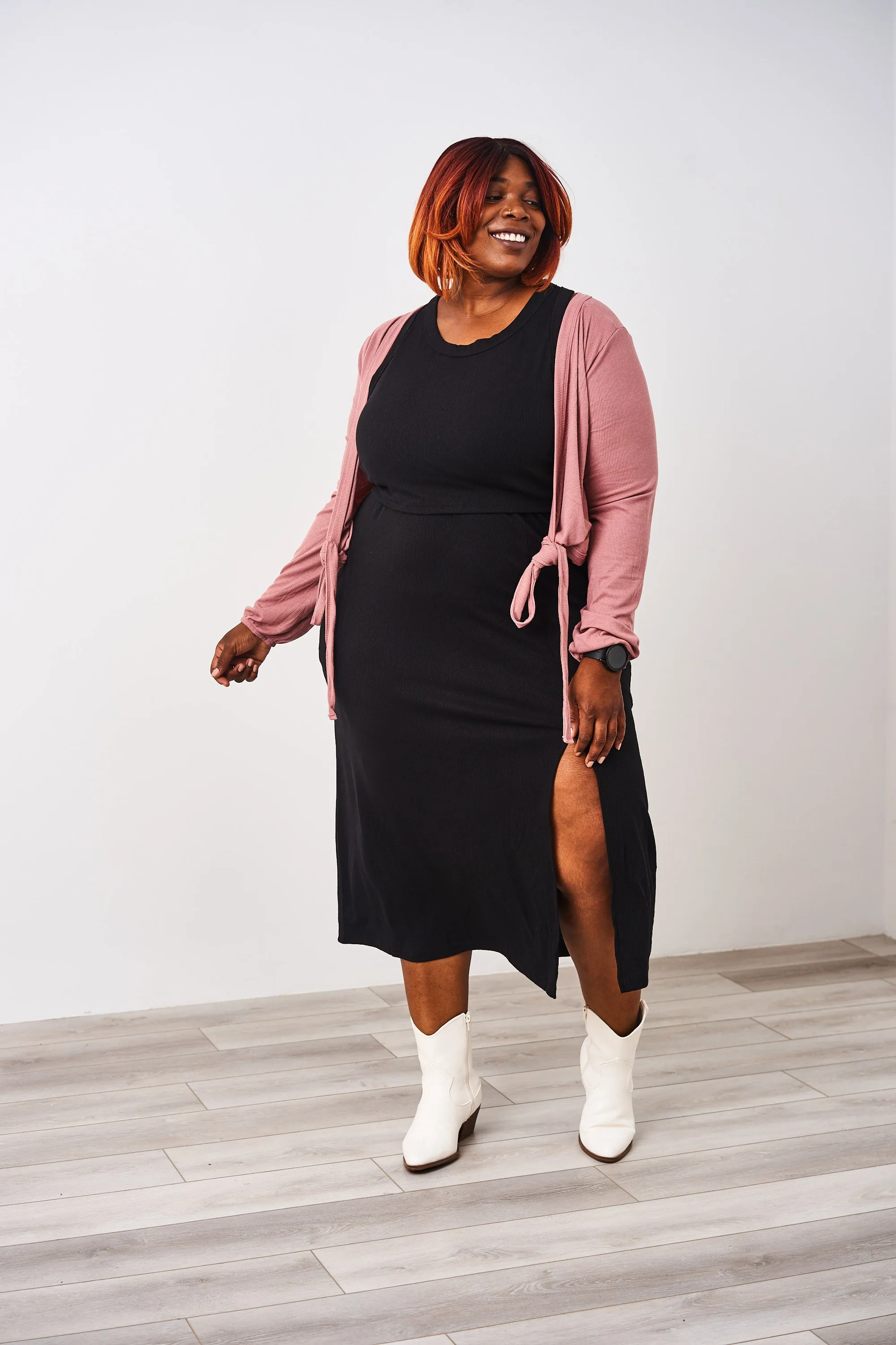 Latched Mama Ribbed Midi Nursing Slit Dress
