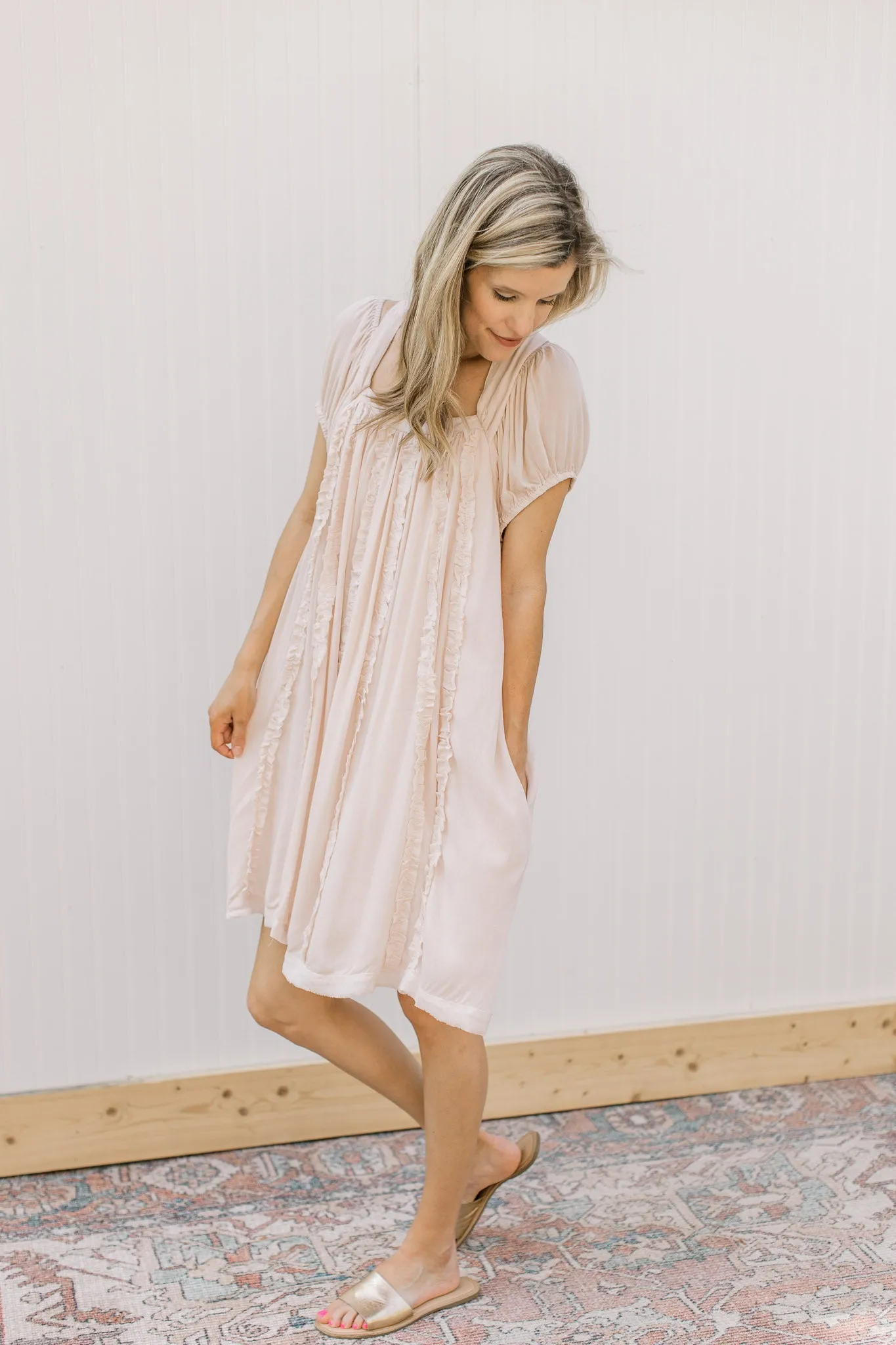 Light Blush Ruffle Detail Dress