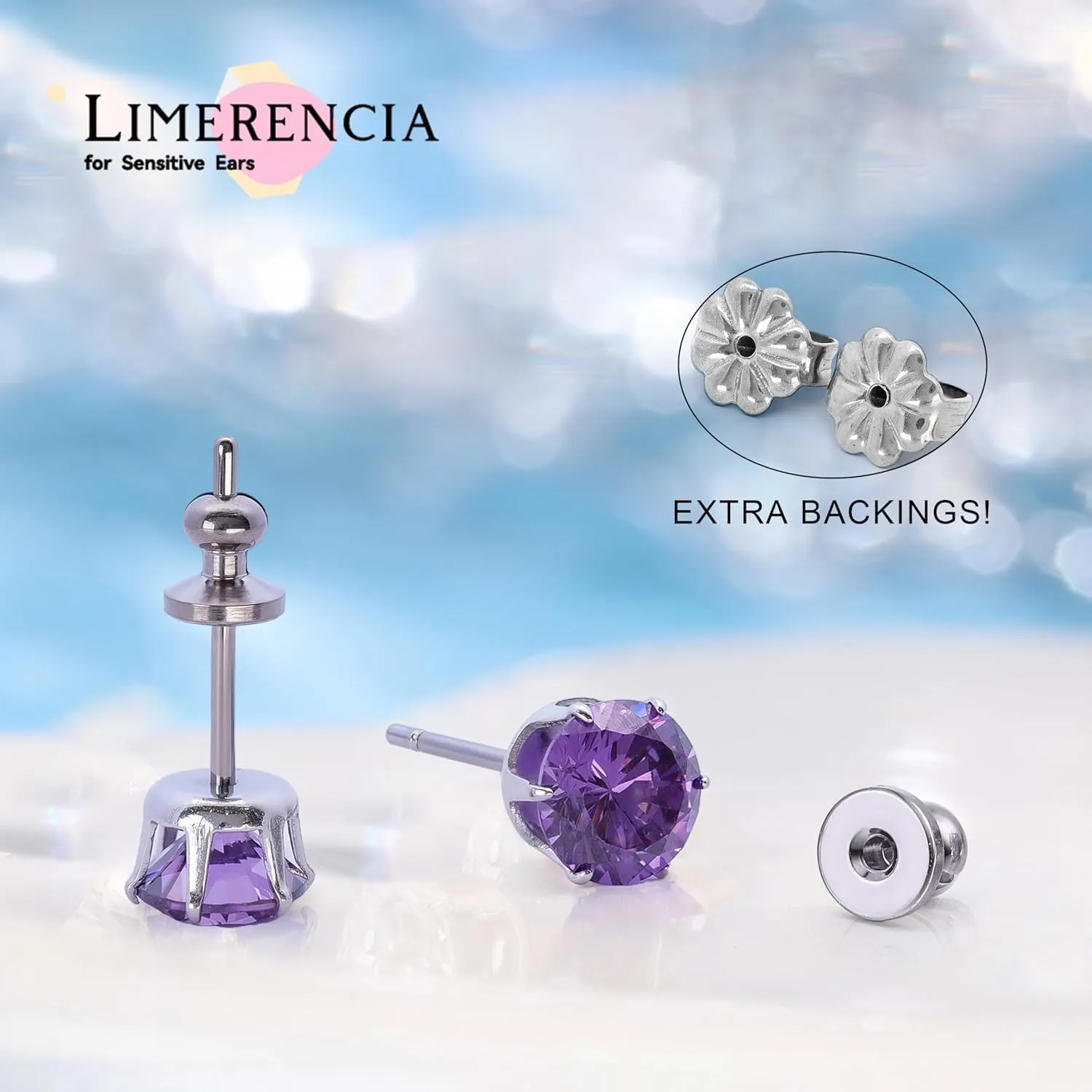 limerencia Pure Titanium CZ Stud Earrings Hypoallergenic F136 Implant Grade Earrings with 5A Simulated Diamonds Stud Earrings for Sensitive Ears