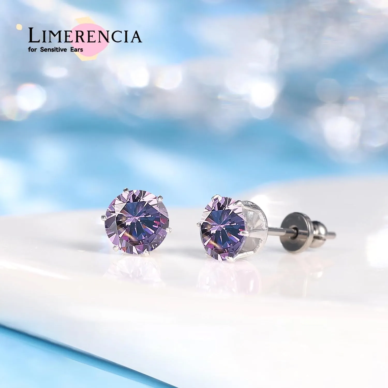 limerencia Pure Titanium CZ Stud Earrings Hypoallergenic F136 Implant Grade Earrings with 5A Simulated Diamonds Stud Earrings for Sensitive Ears