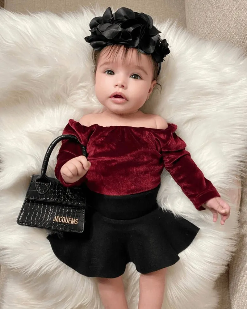 Livee Long Sleeve Velour Leotard - Cranberry