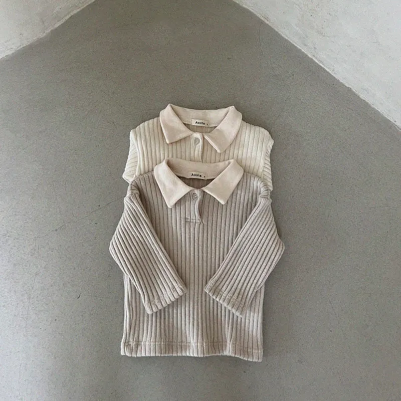 Long-Sleeved Ribbed Collar T-Shirt