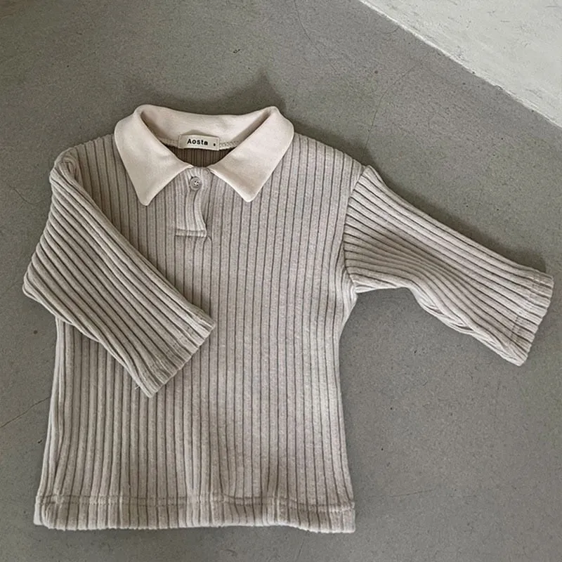 Long-Sleeved Ribbed Collar T-Shirt