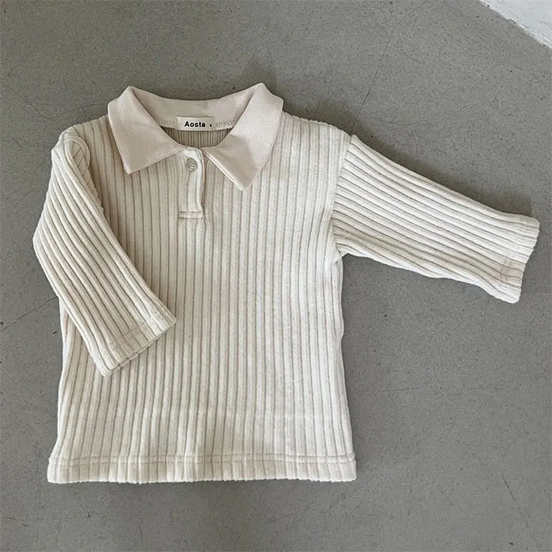 Long-Sleeved Ribbed Collar T-Shirt