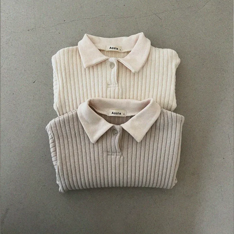 Long-Sleeved Ribbed Collar T-Shirt