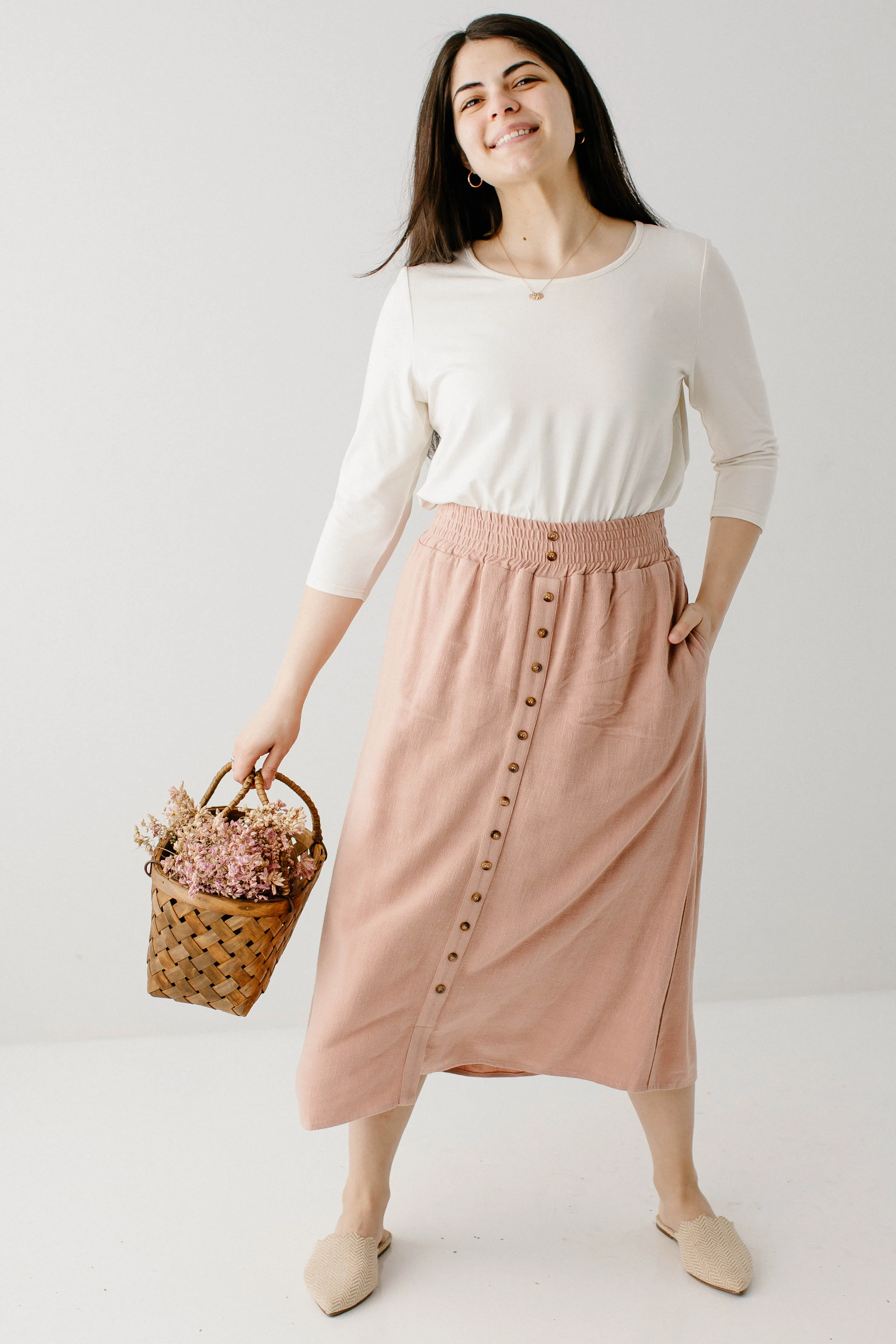 'Lynne' Luxe Cotton Blend Quarter Sleeve Tee FINAL SALE