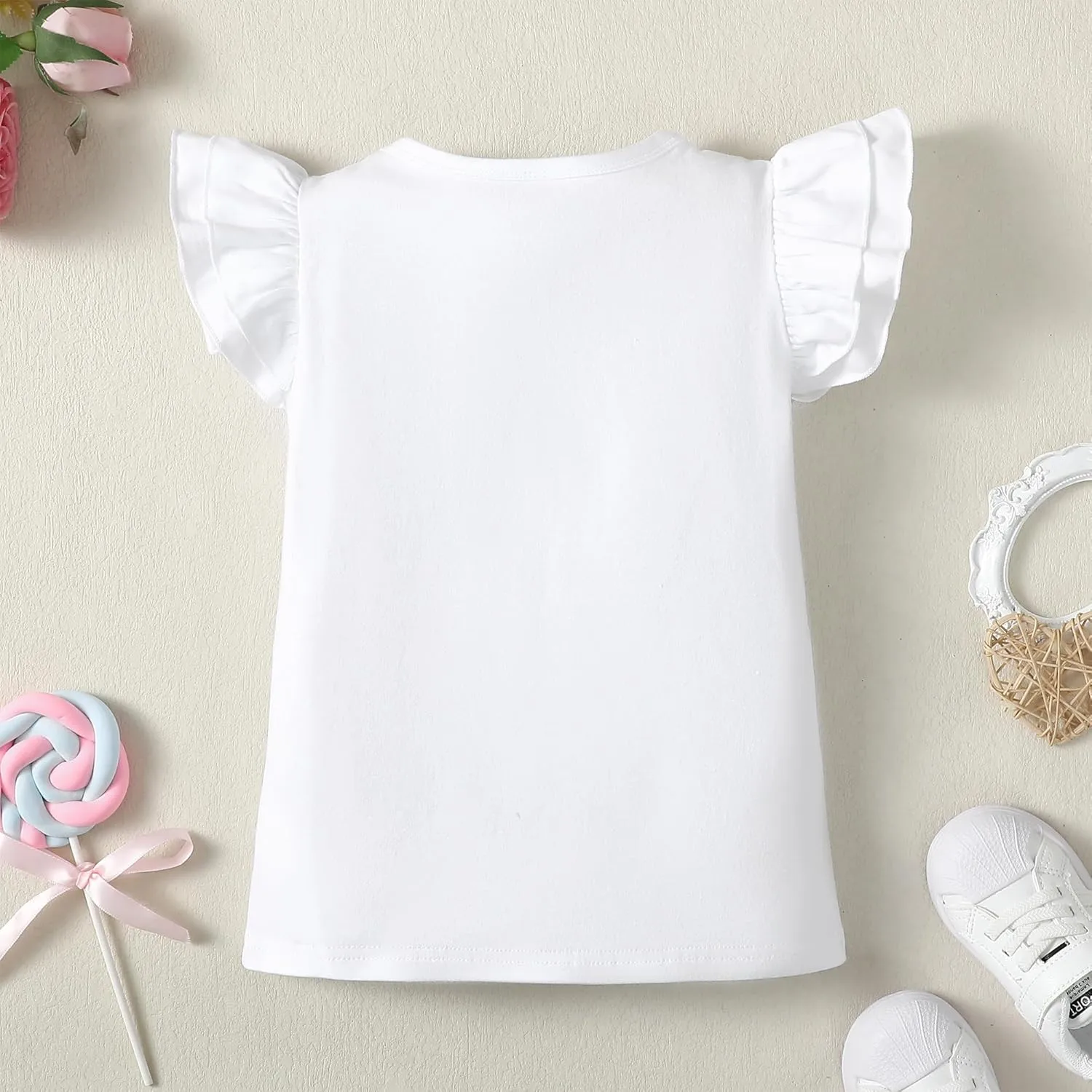 LYSMuch 2-5T Toddler Girls Ruffle Sleeve T Shirt Puff Short Sleeve Basic Tank Top Blouse Plain Solid Kids Casual Clothes