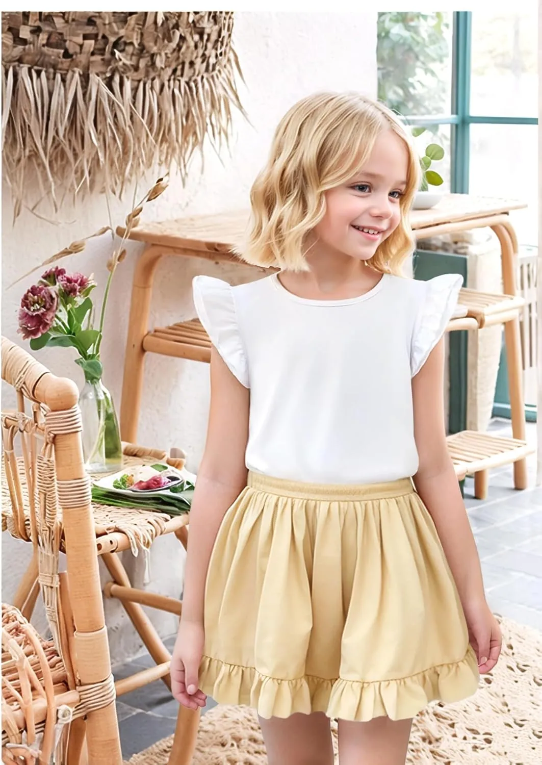 LYSMuch 2-5T Toddler Girls Ruffle Sleeve T Shirt Puff Short Sleeve Basic Tank Top Blouse Plain Solid Kids Casual Clothes