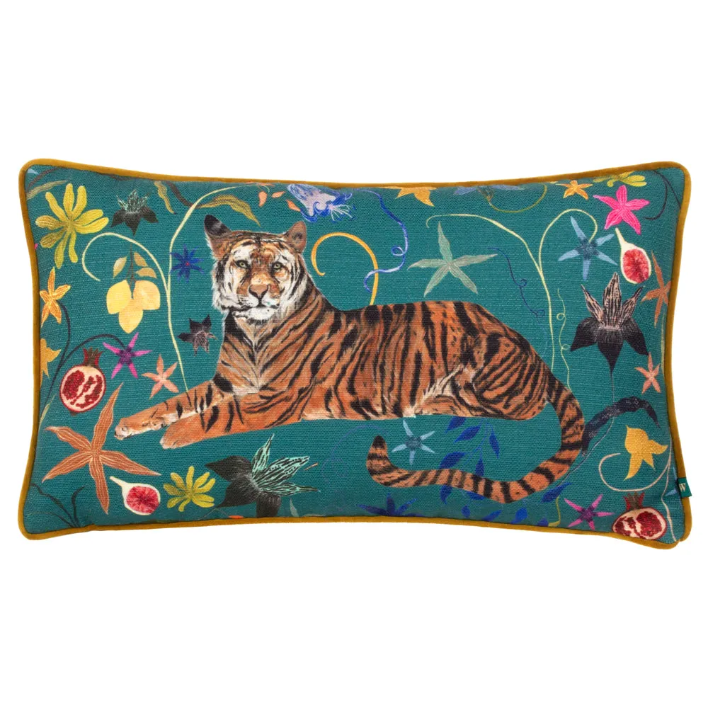 Madagascan Tiger Piped Velvet Cushion Multicolour