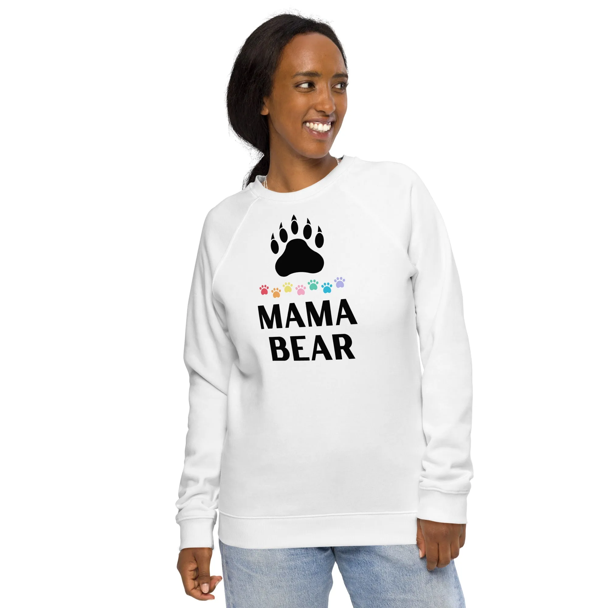 Mama Bear Paw Colorful - Unisex organic raglan sweatshirt, soft, comfy, cotton
