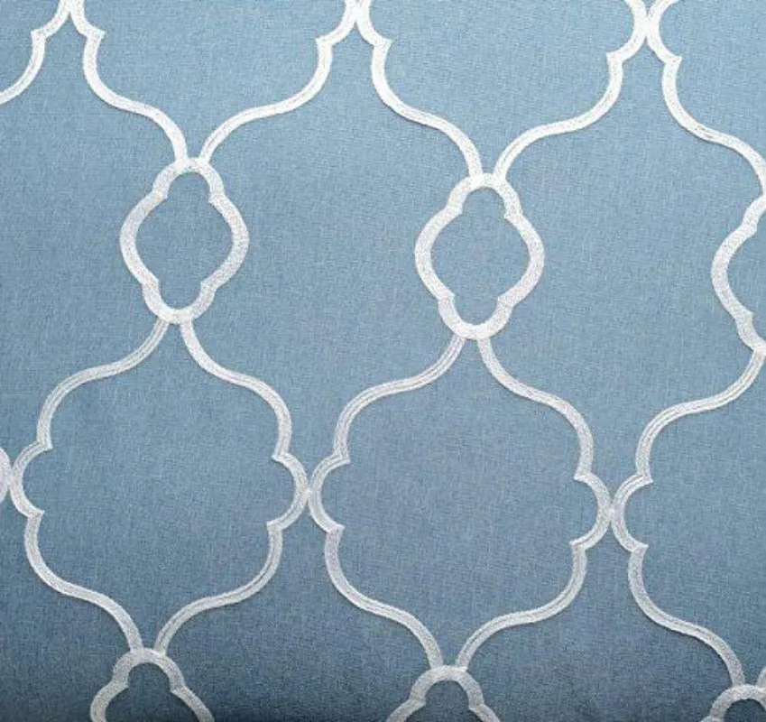 Moroccan Embroidered Semi Sheer Curtains Faux Linen Grommet Curtain Set for Bedroom 52 x 95 Inch, Dusty Blue