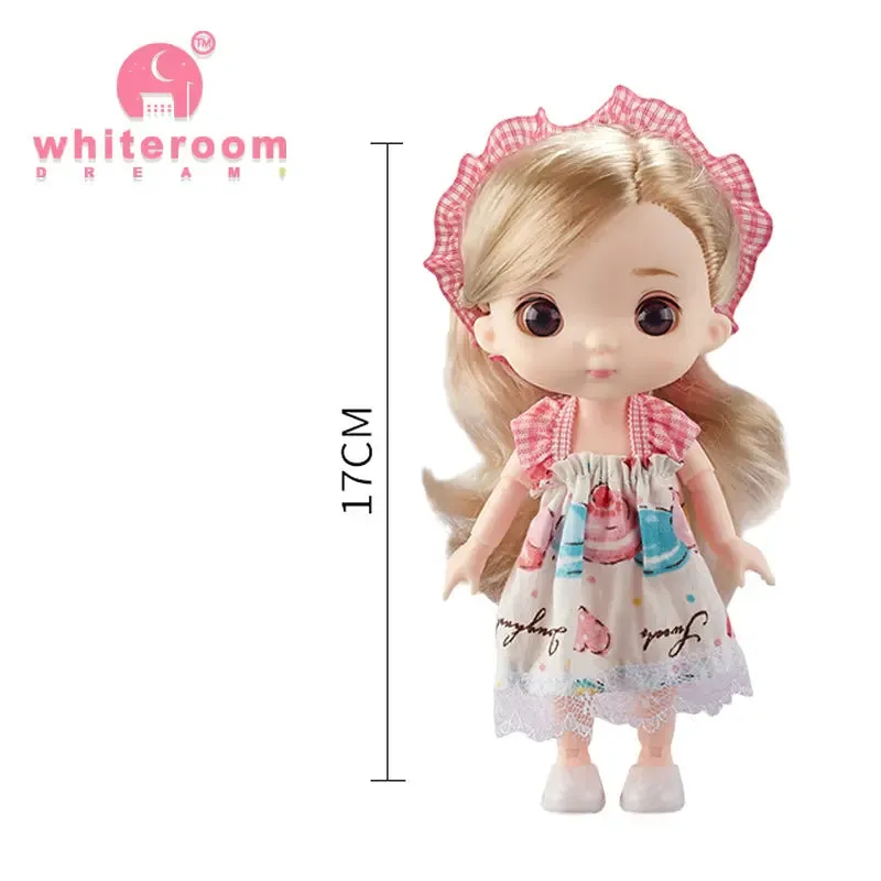 New 16 cm BJD Mini Doll | 13 Movable Joints | Girl with 3D Big Eyes | DIY Toy with Clothes | 1/12 Fashion Doll