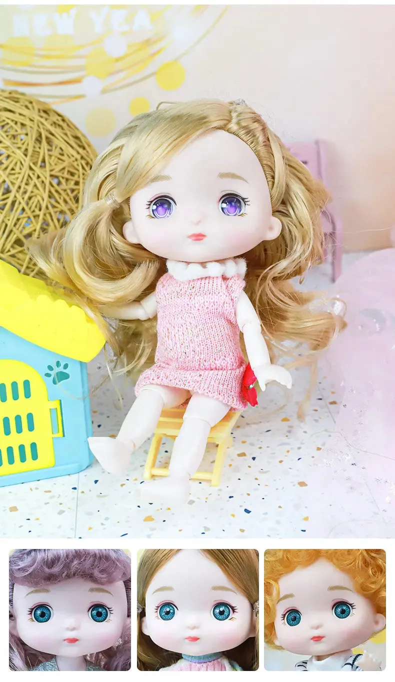 New 16 cm BJD Mini Doll | 13 Movable Joints | Girl with 3D Big Eyes | DIY Toy with Clothes | 1/12 Fashion Doll