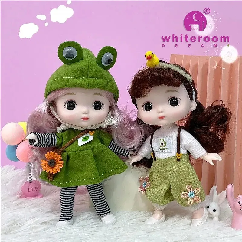 New 16 cm BJD Mini Doll | 13 Movable Joints | Girl with 3D Big Eyes | DIY Toy with Clothes | 1/12 Fashion Doll