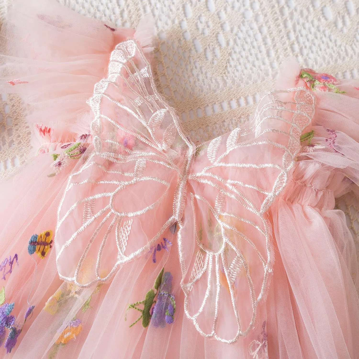 NNJXD Baby Girl Tulle Dress Casual Flower Embroidery Toddler Dresses