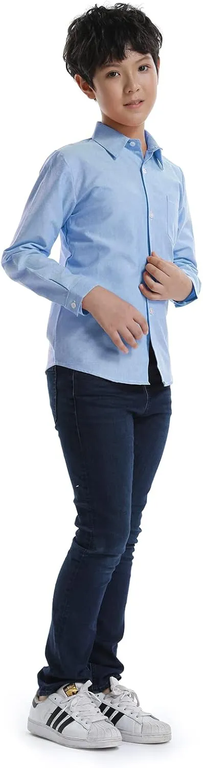 OCHENTA Little Big Boys' & Men's Long Sleeve Button Down Oxford Casual Dress Shirt