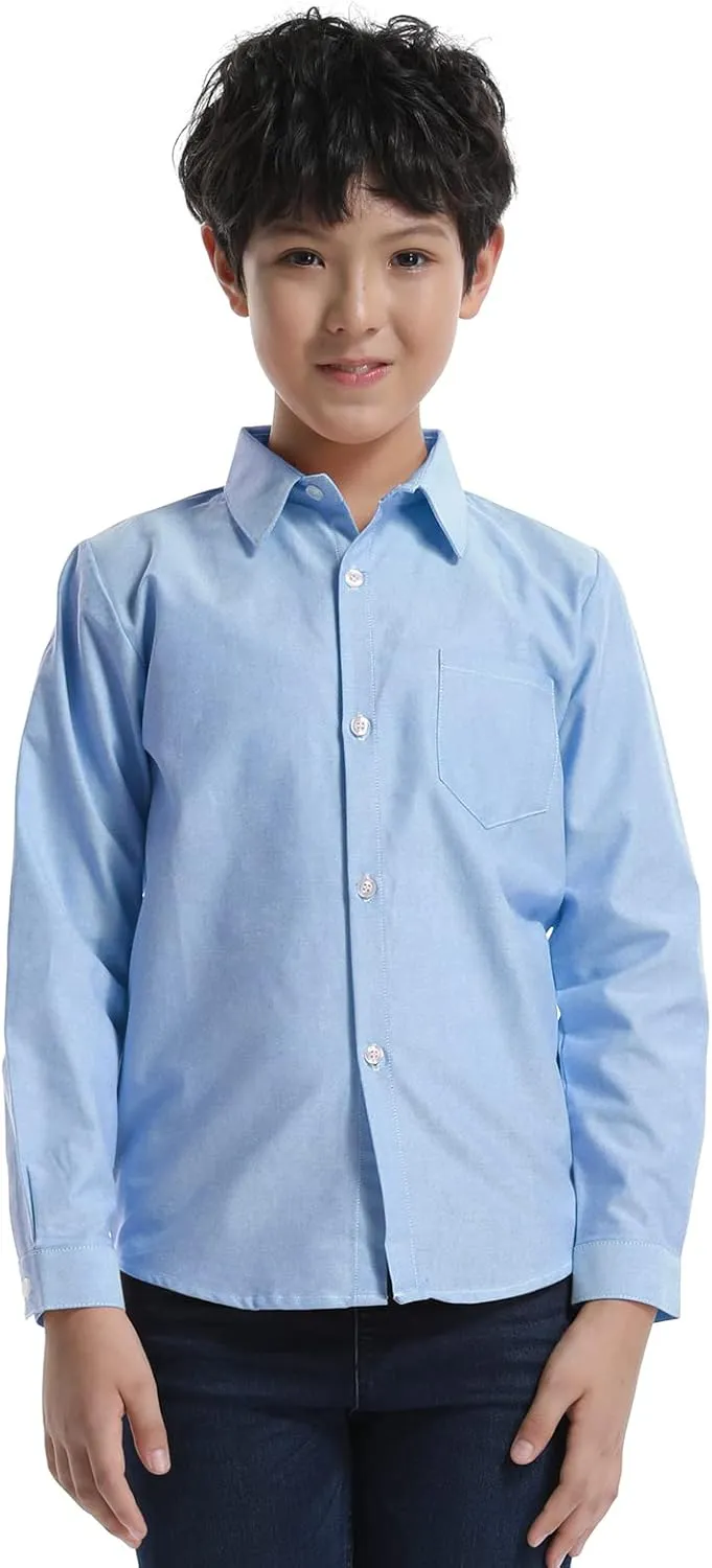 OCHENTA Little Big Boys' & Men's Long Sleeve Button Down Oxford Casual Dress Shirt