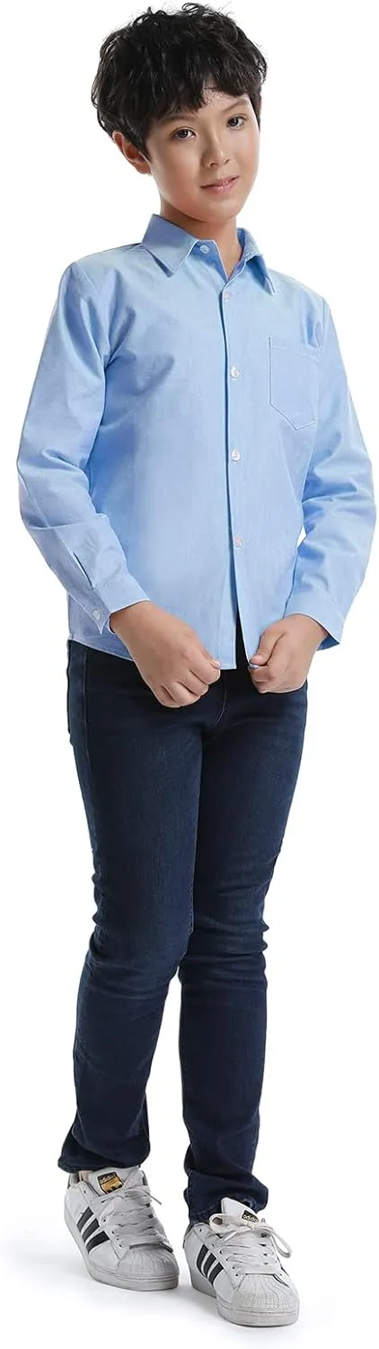 OCHENTA Little Big Boys' & Men's Long Sleeve Button Down Oxford Casual Dress Shirt