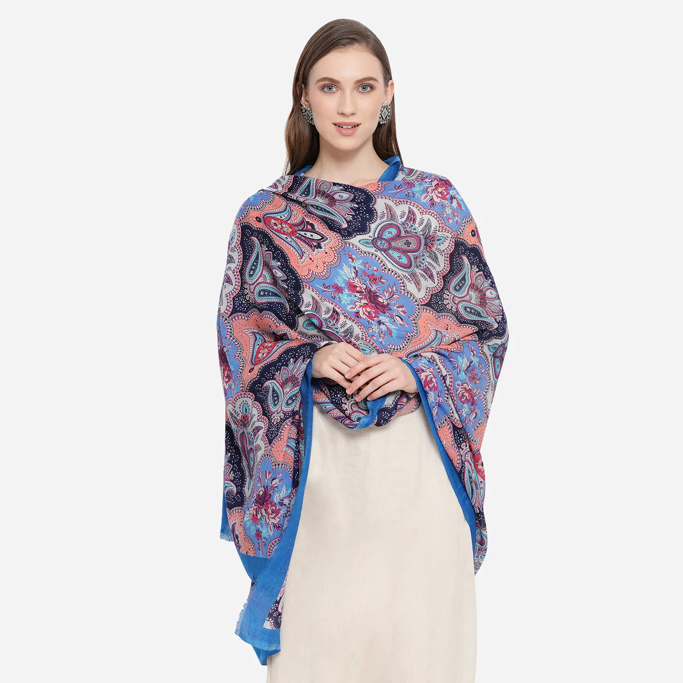 Paisley Block Blue Printed Shawl