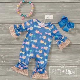 PETE   LUCY Mermaid and Shells Blue Yellow Baby Toddler Romper