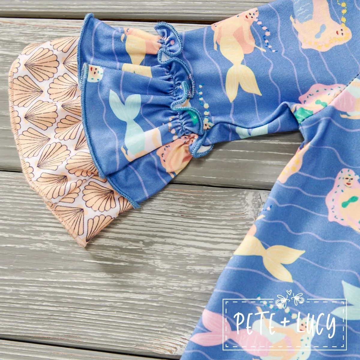 PETE   LUCY Mermaid and Shells Blue Yellow Baby Toddler Romper