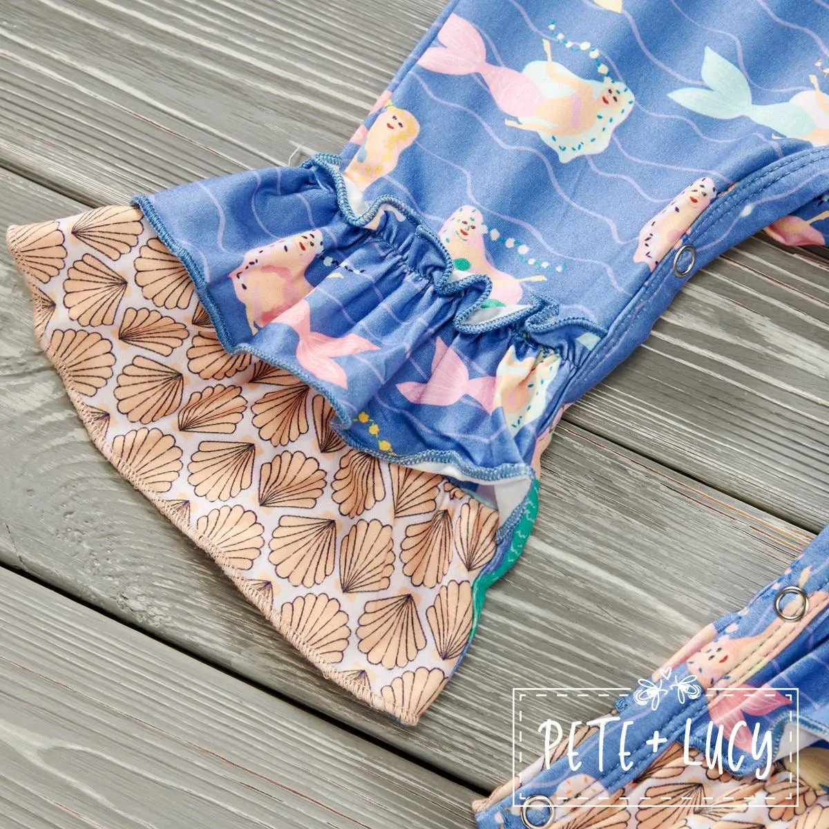 PETE   LUCY Mermaid and Shells Blue Yellow Baby Toddler Romper
