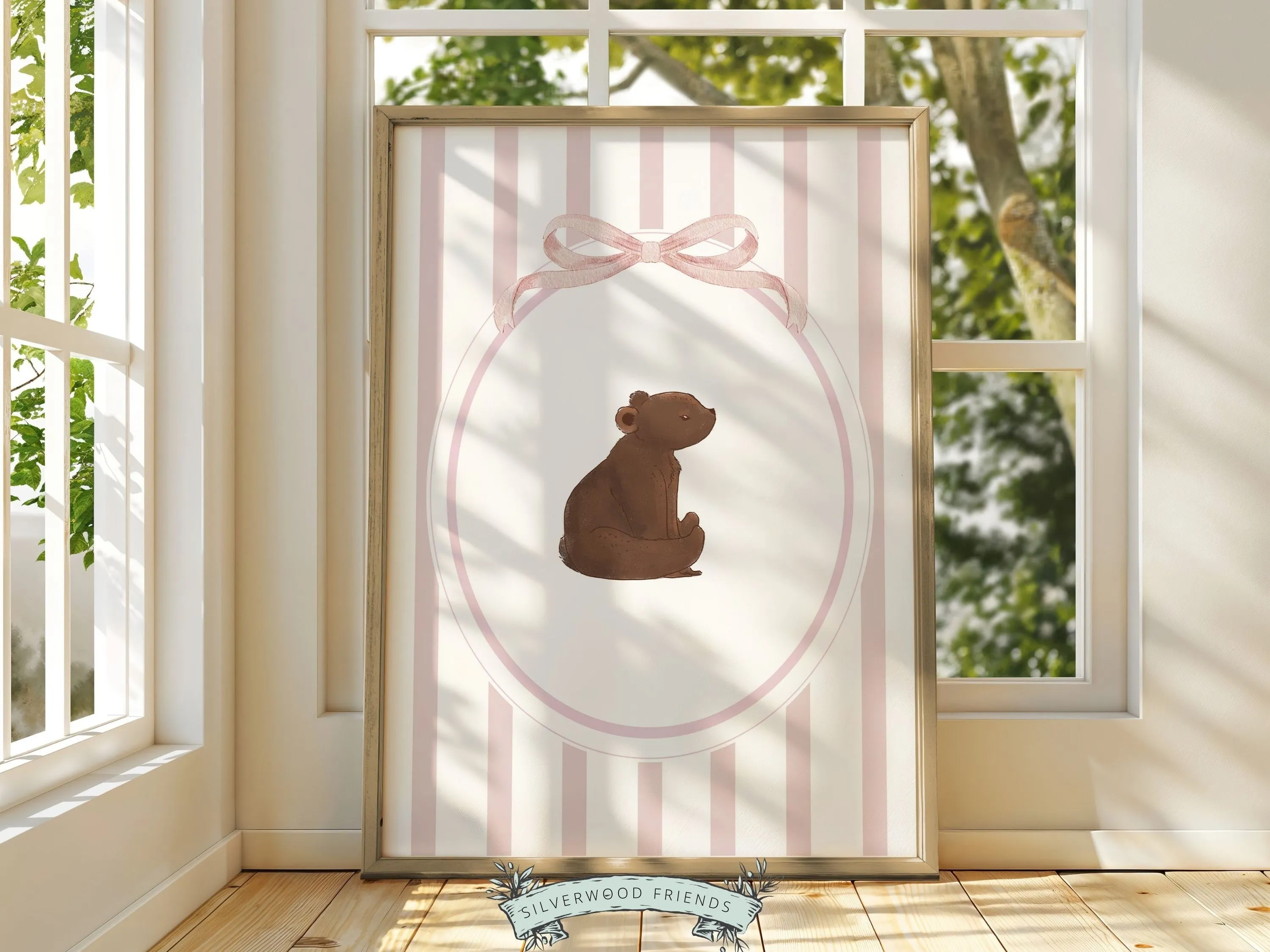 Pink Chinoiserie Bear Nursery Prints - Set of 3