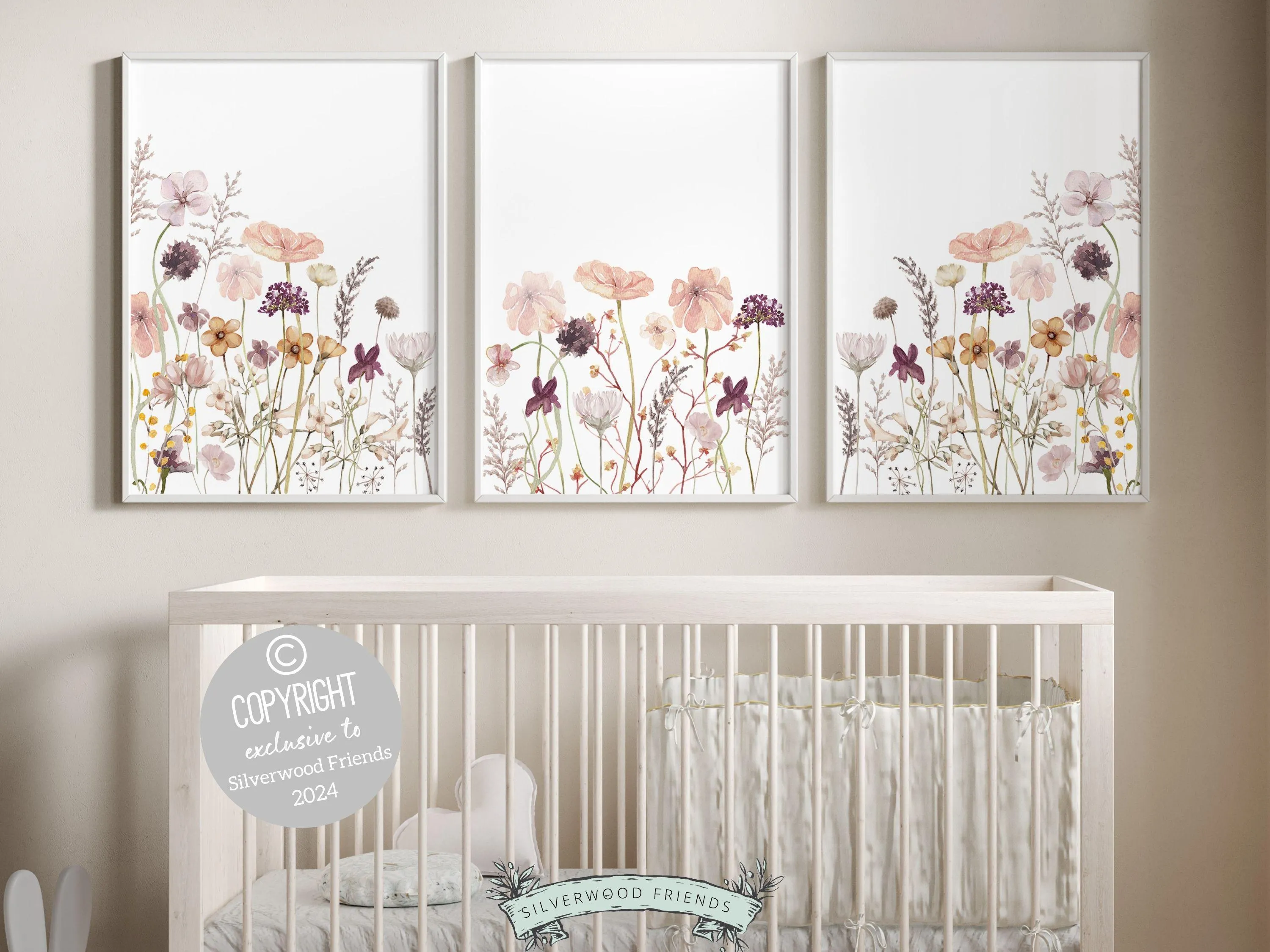 Purple and Pink Wildflower Nursery Prints