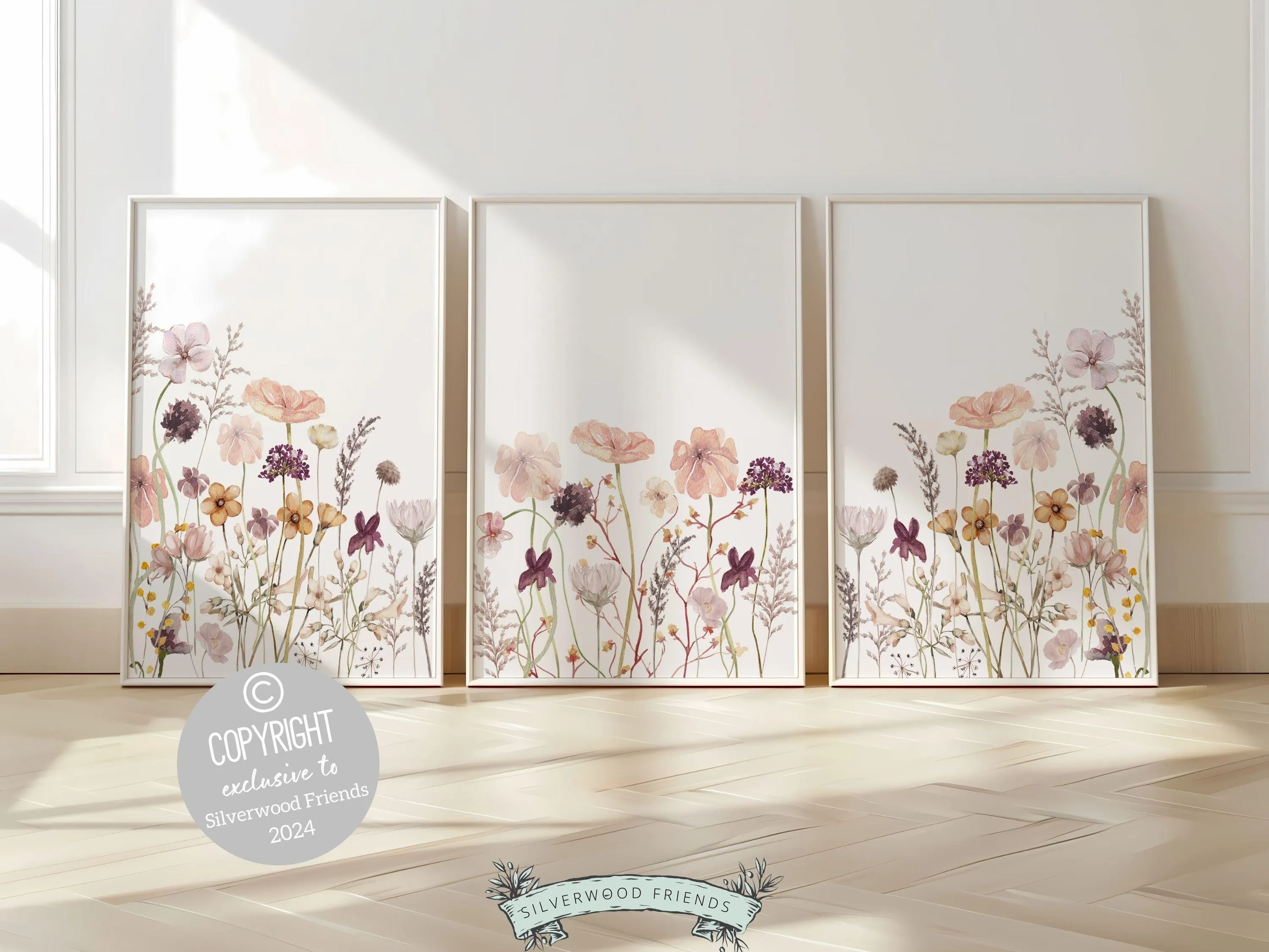 Purple and Pink Wildflower Nursery Prints