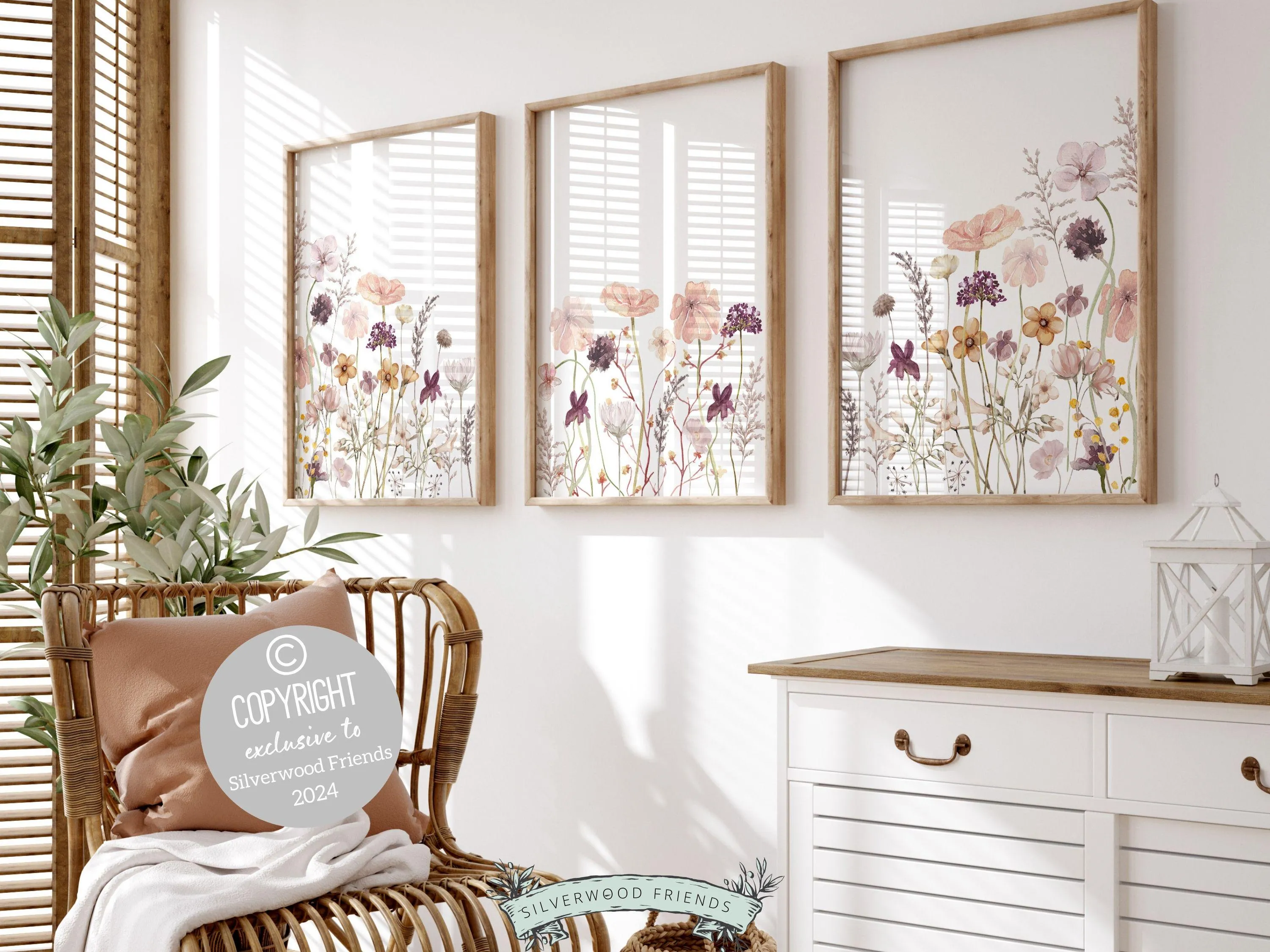 Purple and Pink Wildflower Nursery Prints