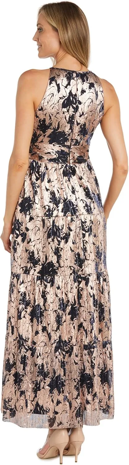 R&M Richards Women's Noir Bloom Pleated Maxi Dress