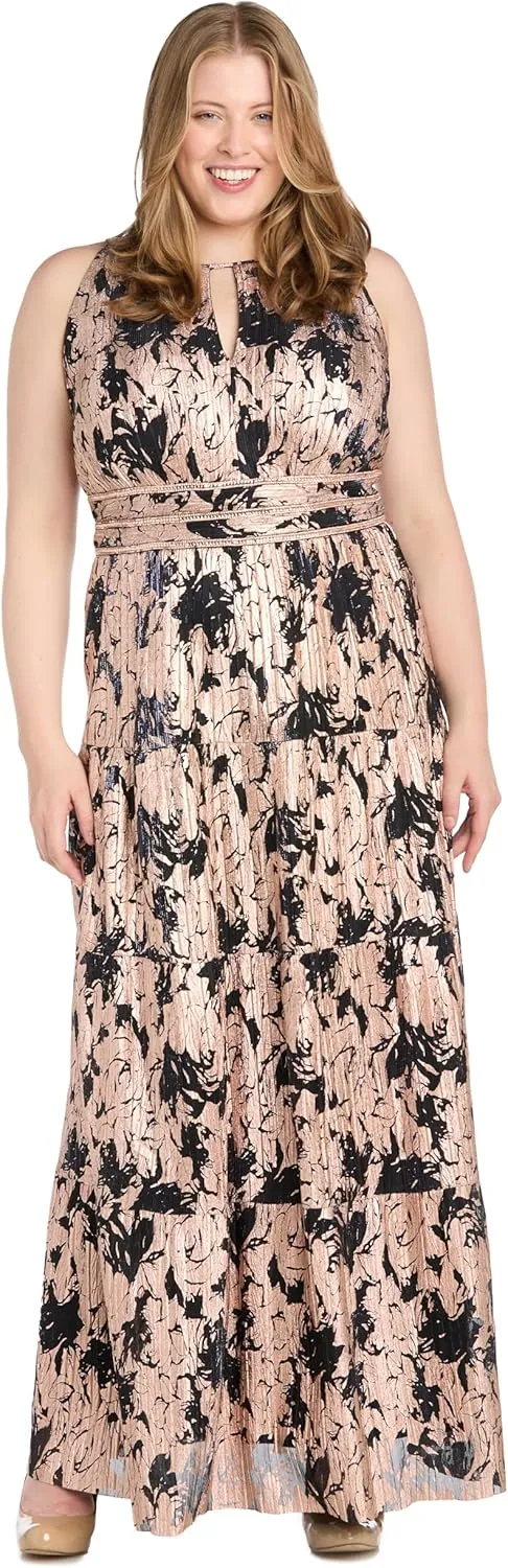R&M Richards Women's Noir Bloom Pleated Maxi Dress