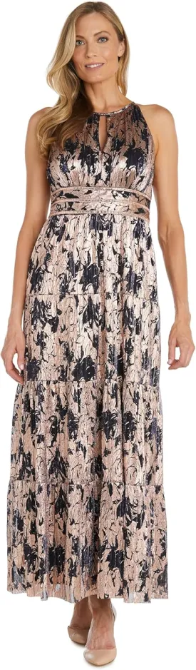 R&M Richards Women's Noir Bloom Pleated Maxi Dress