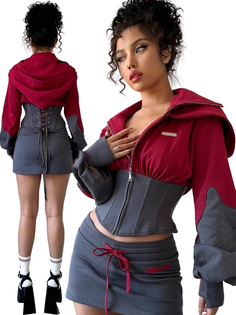 [Ricchie]Desert Rose Fishbone Hoodie and Skirt Set