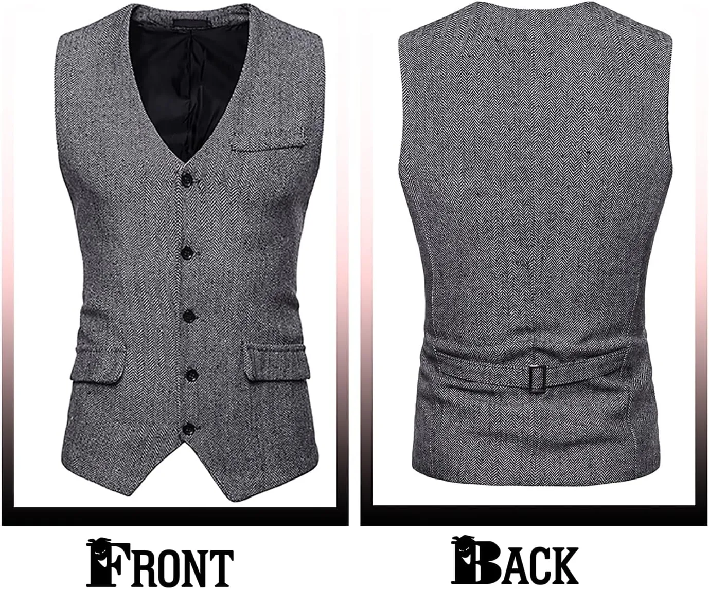 RONGKIM Men's Herringbone Tweed Suit Vest Business Casual Wool Blend Waistcoat Formal Dress Vest for Wedding Party