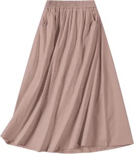 SANGTREE Women's Casual Cotton Linen Skirts with Pockets