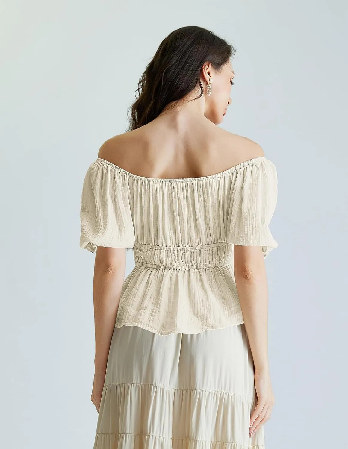 Scarlet Darkness Women Tie Front Tops Renaissance Puff Sleeve Blouse Peasant Peplum Shirts