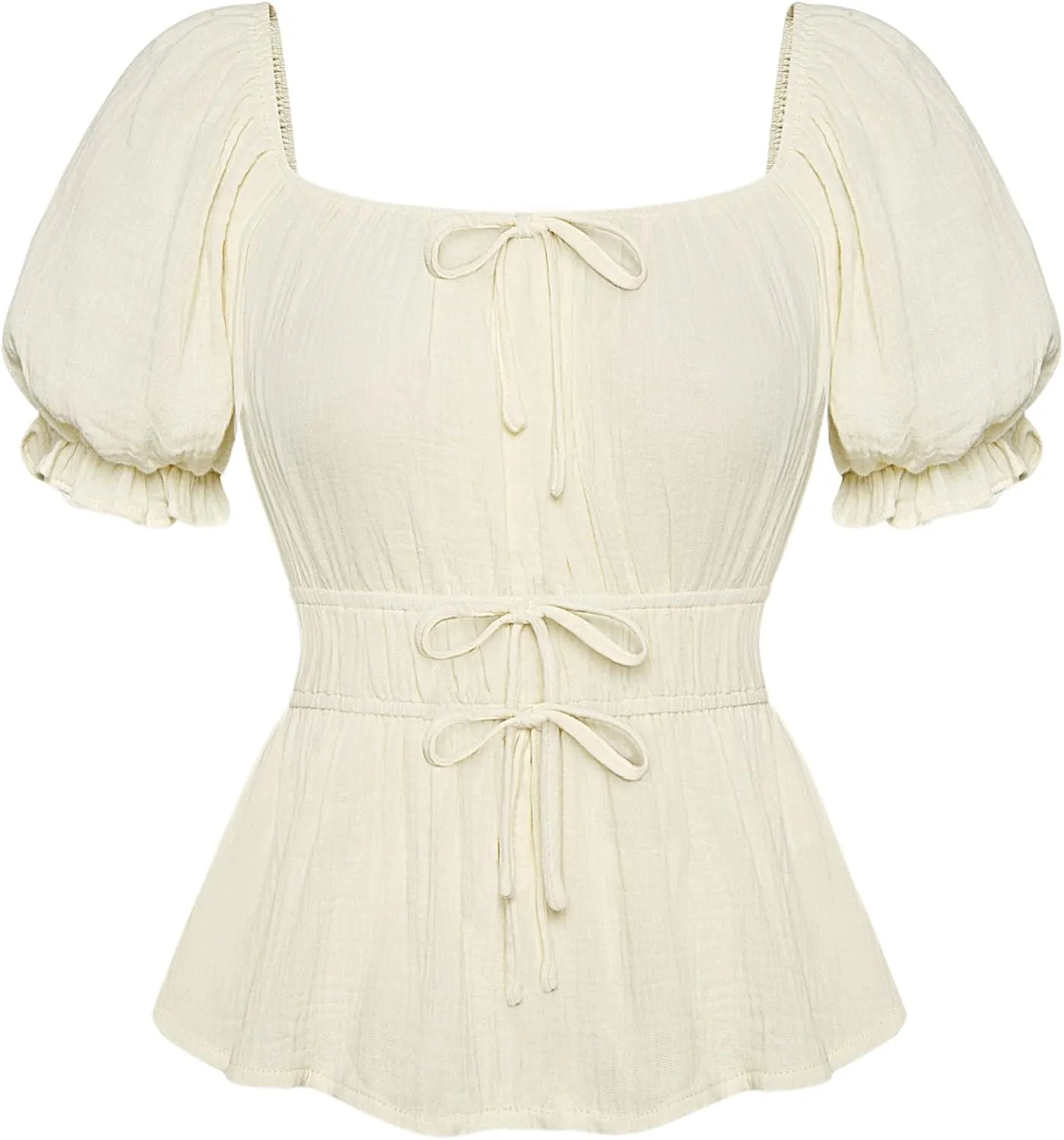 Scarlet Darkness Women Tie Front Tops Renaissance Puff Sleeve Blouse Peasant Peplum Shirts